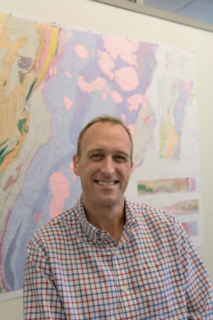 Andrew Hoak, portrait, geologic map